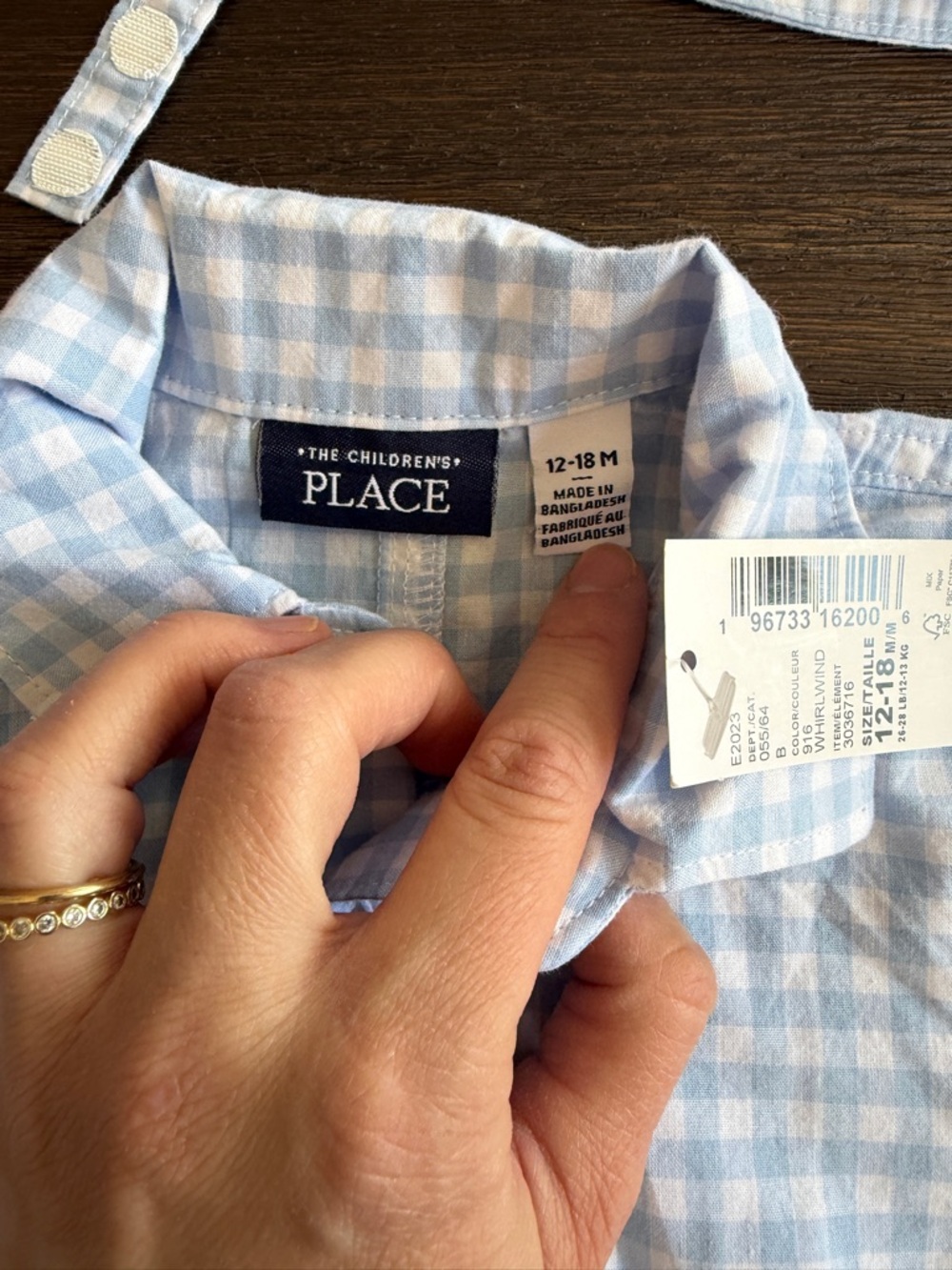 NWT The Children’s Place Blue Gingham Baby Romper & Hat Set - Picture 3 of 4